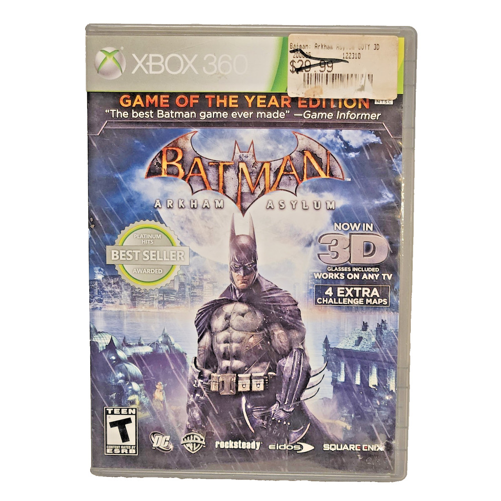Batman Arkham Asylum 3D 4 Extra Maps - Microsoft Xbox 360 Platinum- Game of Year